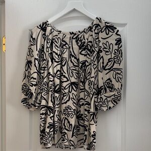 Velvet Black and Cream Leaf Print Blouse